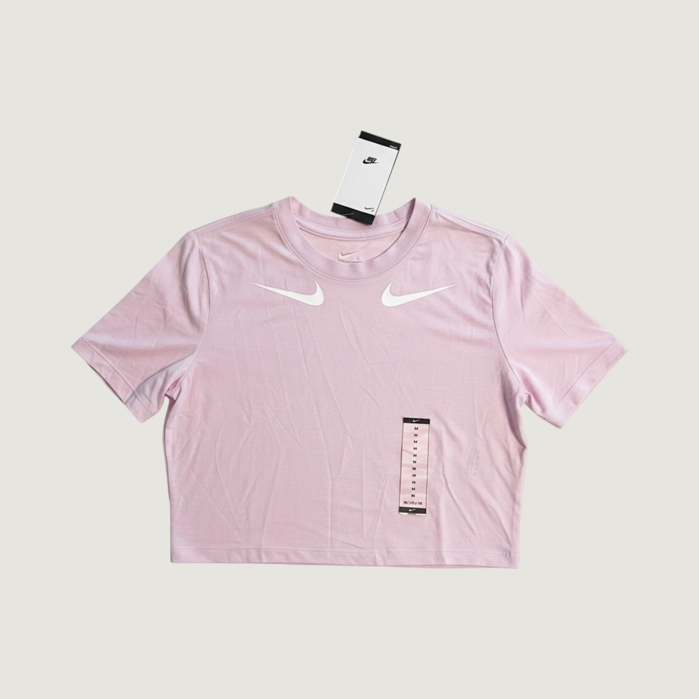 Nike Slim Fit Sportswear Essential Double Swoosh Crop Top Pink Women's Medium